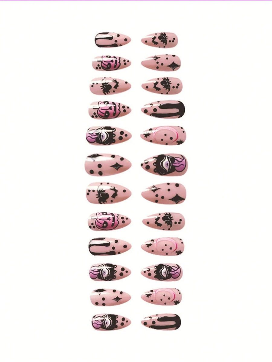 24pcs New Halloween False Nails with Clown Witch Pattern