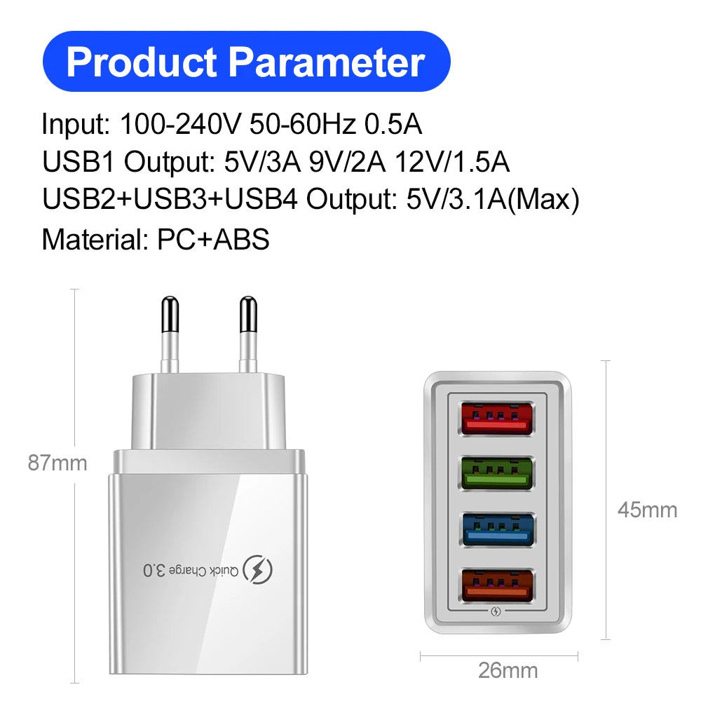 EU/US Plug USB Charger Quick Charge 3.0 For Phone Adapter for iPhones