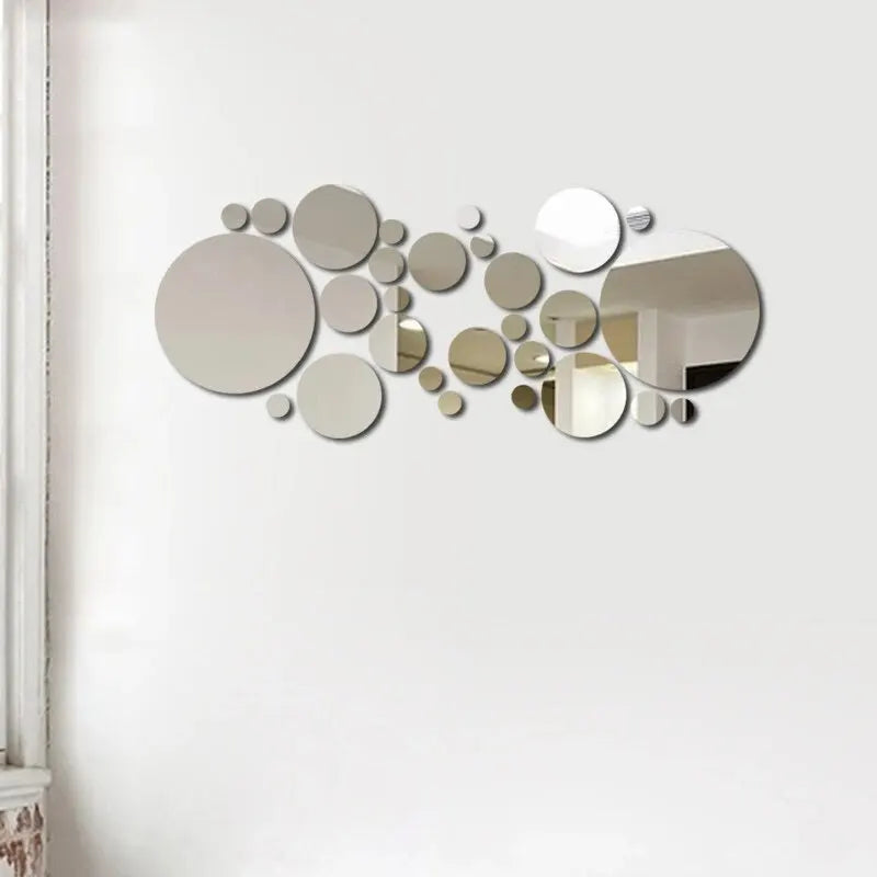 26 PCs 3D Acrylic Mirror Wall Sticker, round Mirrors