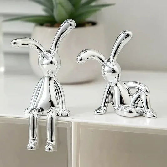 2PC Long-Eared Rabbit Double Statue Cartoon Decoration