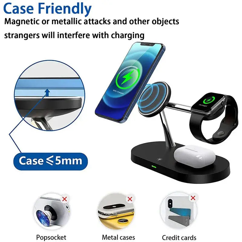 3 in 1 Wireless Charger Stand Magnetic For iPhone 12 13 14 15 Fast Charging Station for Apple Watch 9 8 7 6 5 Airpods 2 3 Pro