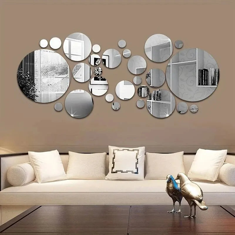 26 PCs 3D Acrylic Mirror Wall Sticker, round Mirrors