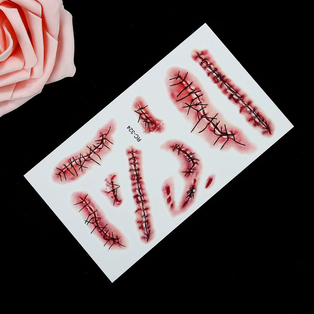 Halloween Tattoo Sticker Horror Bloody Wound Waterproof