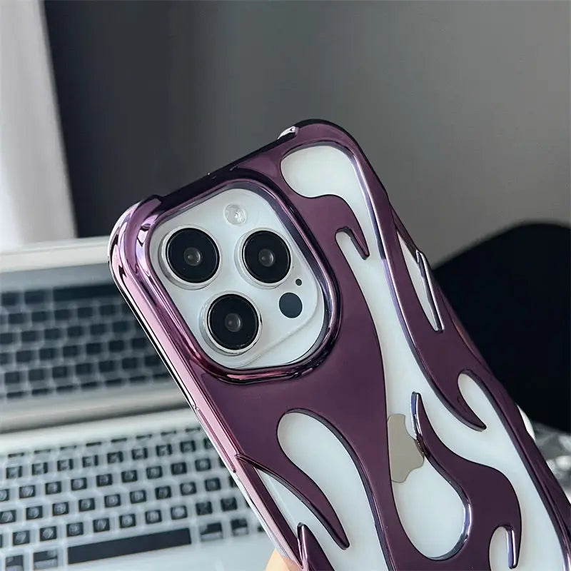 3D Flame pattern Hollow Slim Phone Case for iPhone 16 15 14 13 Pro Max