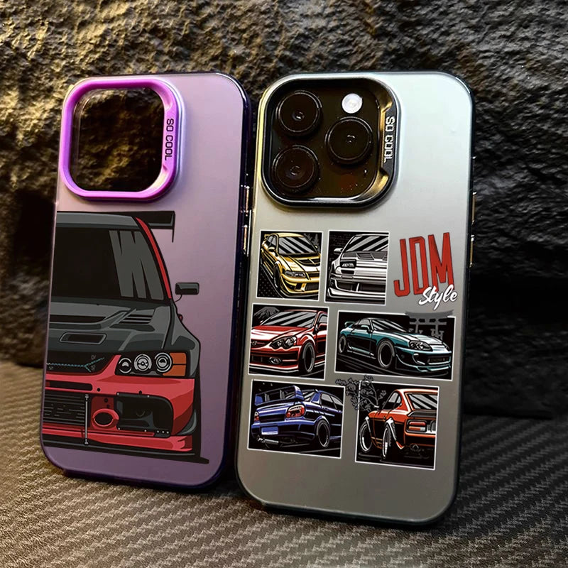 JDM Sports Cars Male Men Electroplate Silver IMD Case For iPhone 15 14 16 13 Pro Max  Shockproof Hard Cover