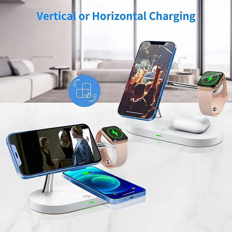 3 in 1 Wireless Charger Stand Magnetic For iPhone 12 13 14 15 Fast Charging Station for Apple Watch 9 8 7 6 5 Airpods 2 3 Pro