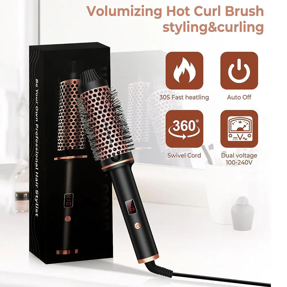 Hair Curling Iron Brush Ceramic Thermal Brush Heated Round Brush