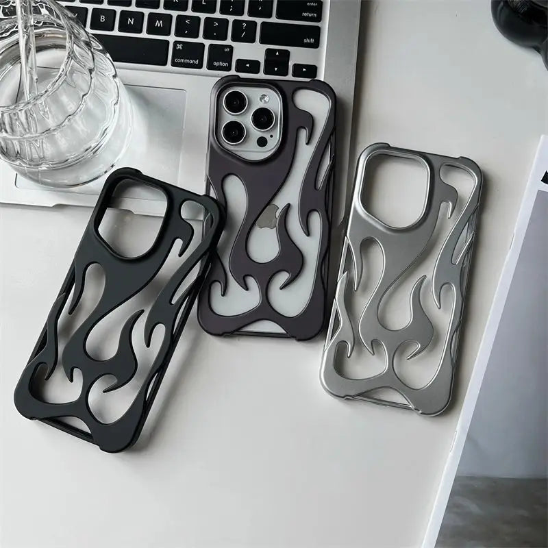 3D Flame pattern Hollow Slim Phone Case for iPhone 16 15 14 13 Pro Max