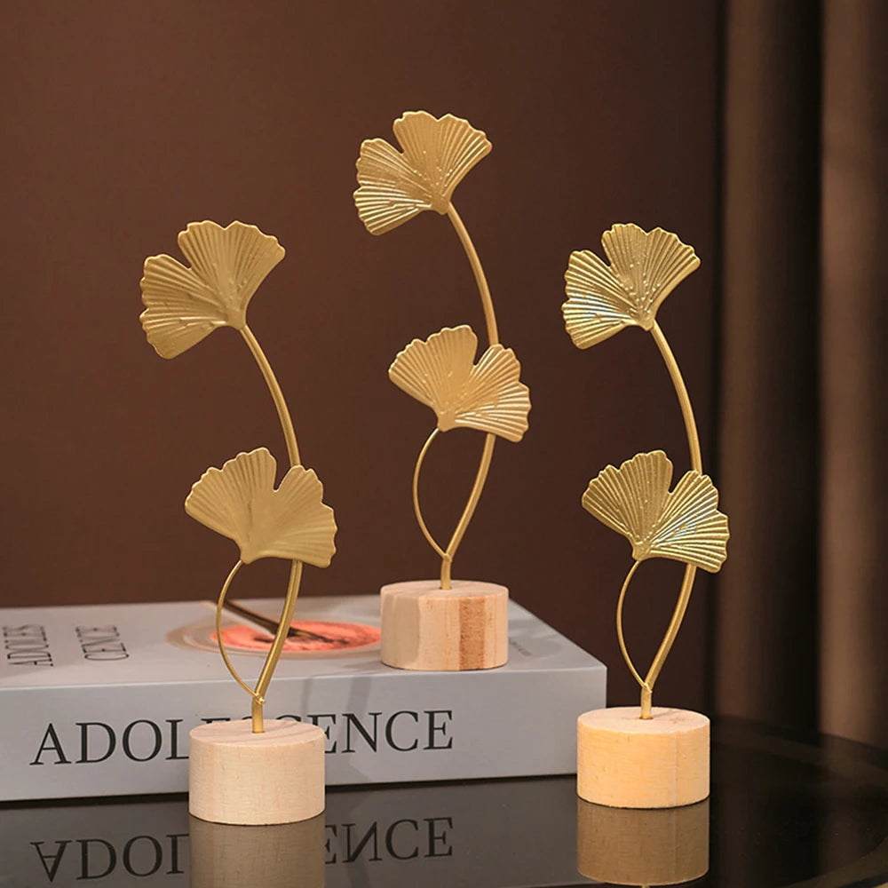 Nordic Gold Ginkgo Leaf Crafts Leaves Sculpture Luxury Living Room Decor