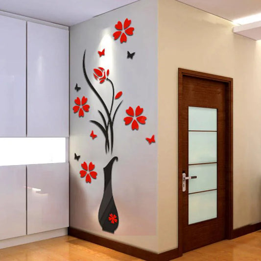 3D Wall Stickers, DIY Vase Flower Tree Crystal Arcylic 3D