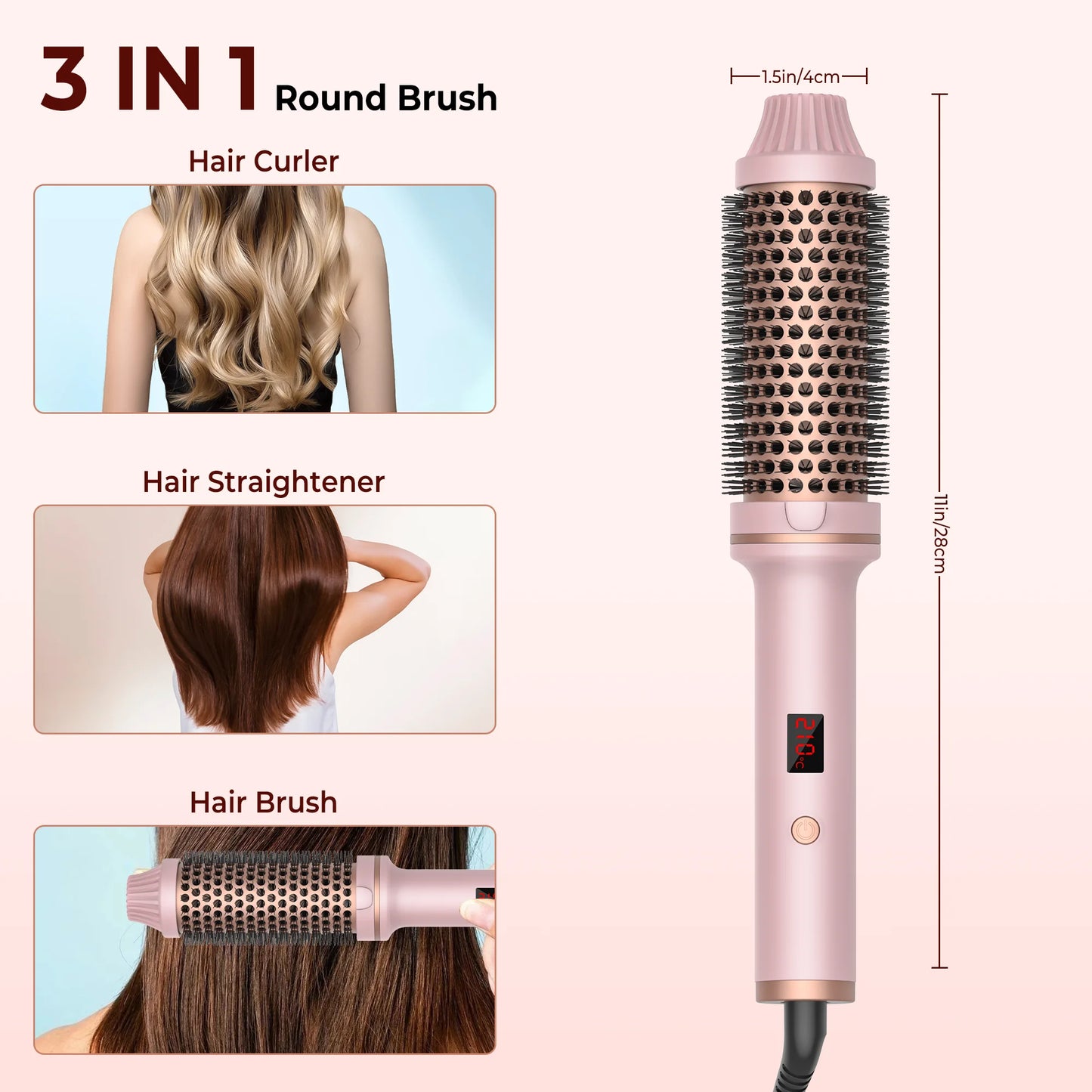 Hair Curling Iron Brush Ceramic Thermal Brush Heated Round Brush