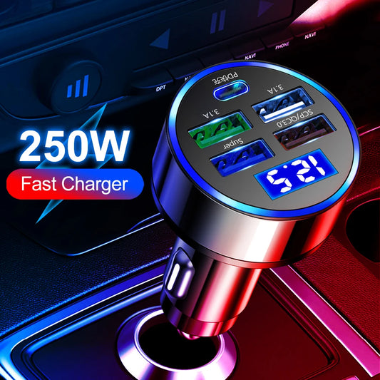 5 Ports USB Car Charge 250W Quick 7A Mini Fast Charging For iPhone 11 Xiaomi Huawei Mobile Phone Charger Adapter in Car