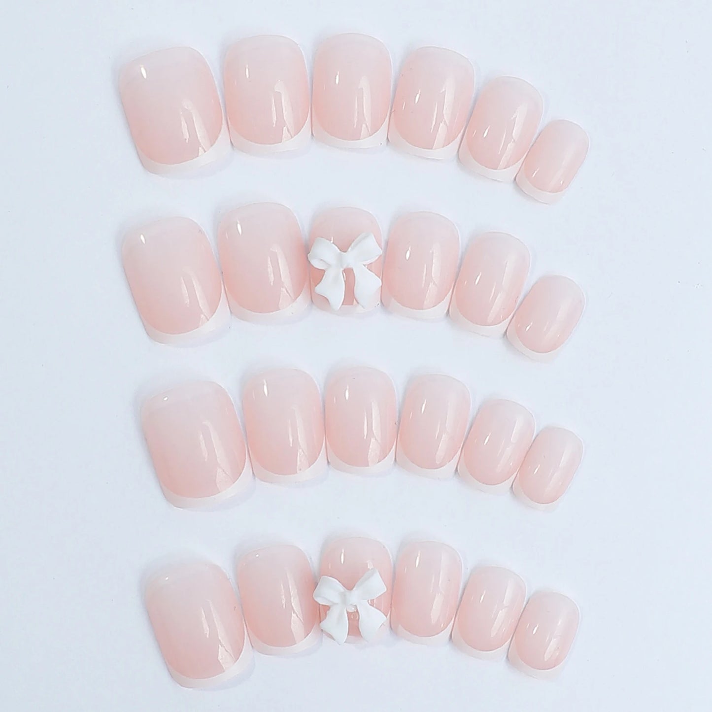 White French Press on Nails 3D Bowknot Fake Nails Tips Full Cover 24Pcs