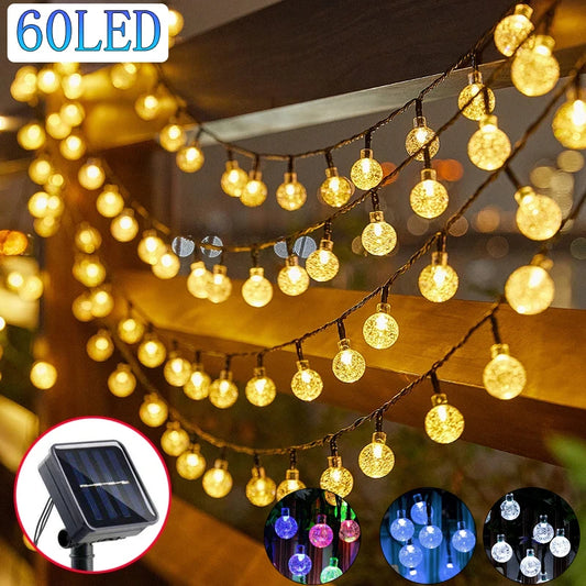 Solar Crystal Globe LED String Lights 60 LED 8 Lighting Modes IP65 Decor 1pc/2pcs