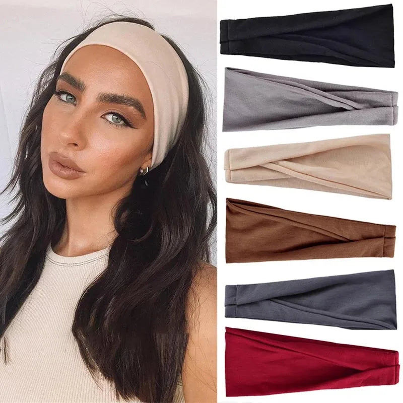 Women Headband Turban Solid Color Elastic Hair Bands