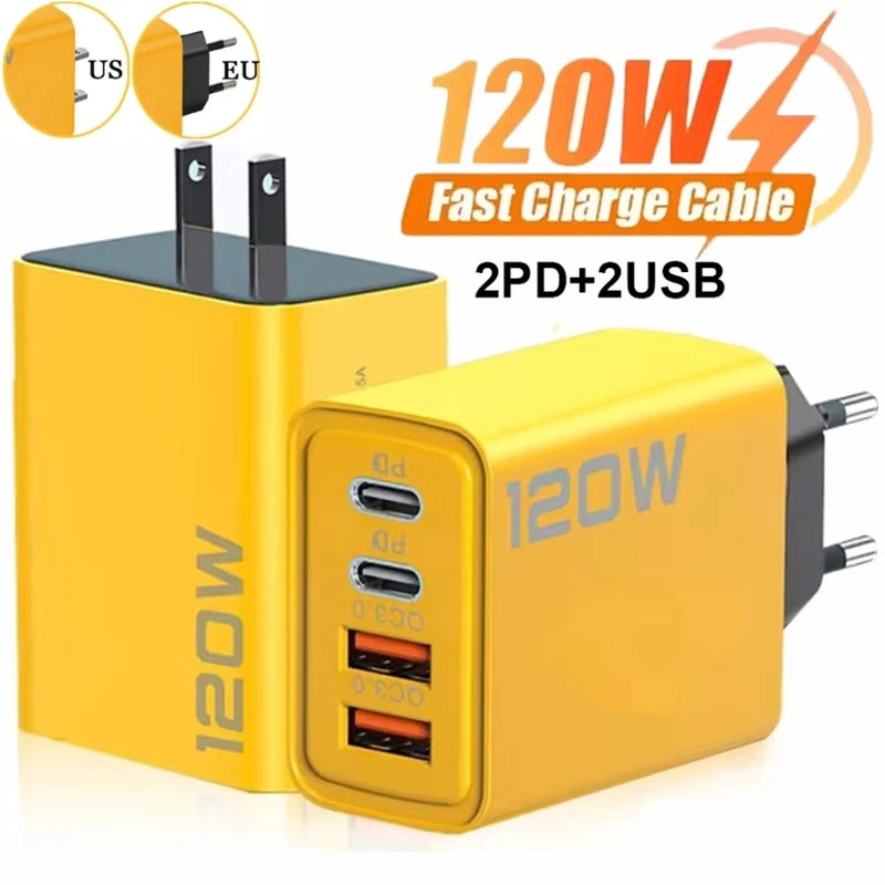 Fast Charger 120W Type-C Quick Charge 3.0 USB Charger Adapter For Samsung iPhone Xiaomi