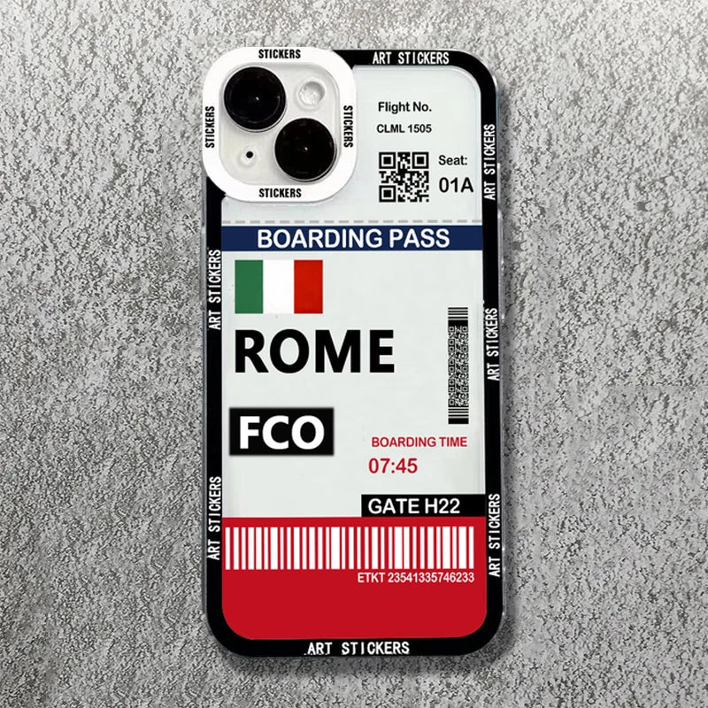 World City Travel Ticket Label Soft Phone Case For iPhone 16 15 14 13 Pro Max  Shockproof Clear Cover