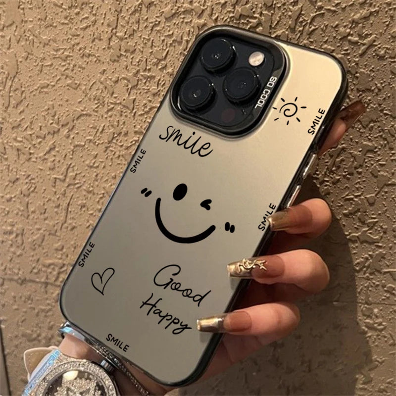 Smiling Face Electroplate Silver IMD Case For iPhone 16 15 14 13 Pro Max Shockproof Back Cover