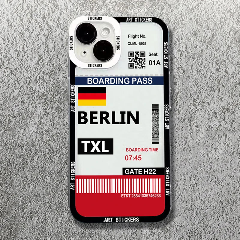 World City Travel Ticket Label Soft Phone Case For iPhone 16 15 14 13 Pro Max  Shockproof Clear Cover