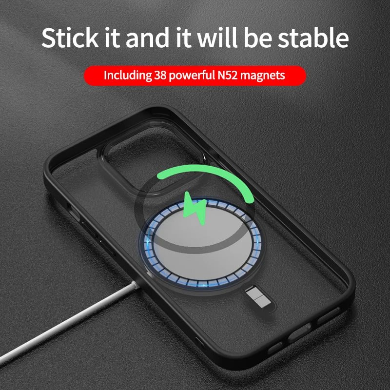 Luxury Clear Phone Case For iPhone 1314 15  Pro Max Wireless Charging Shockproof Cellphone Cover