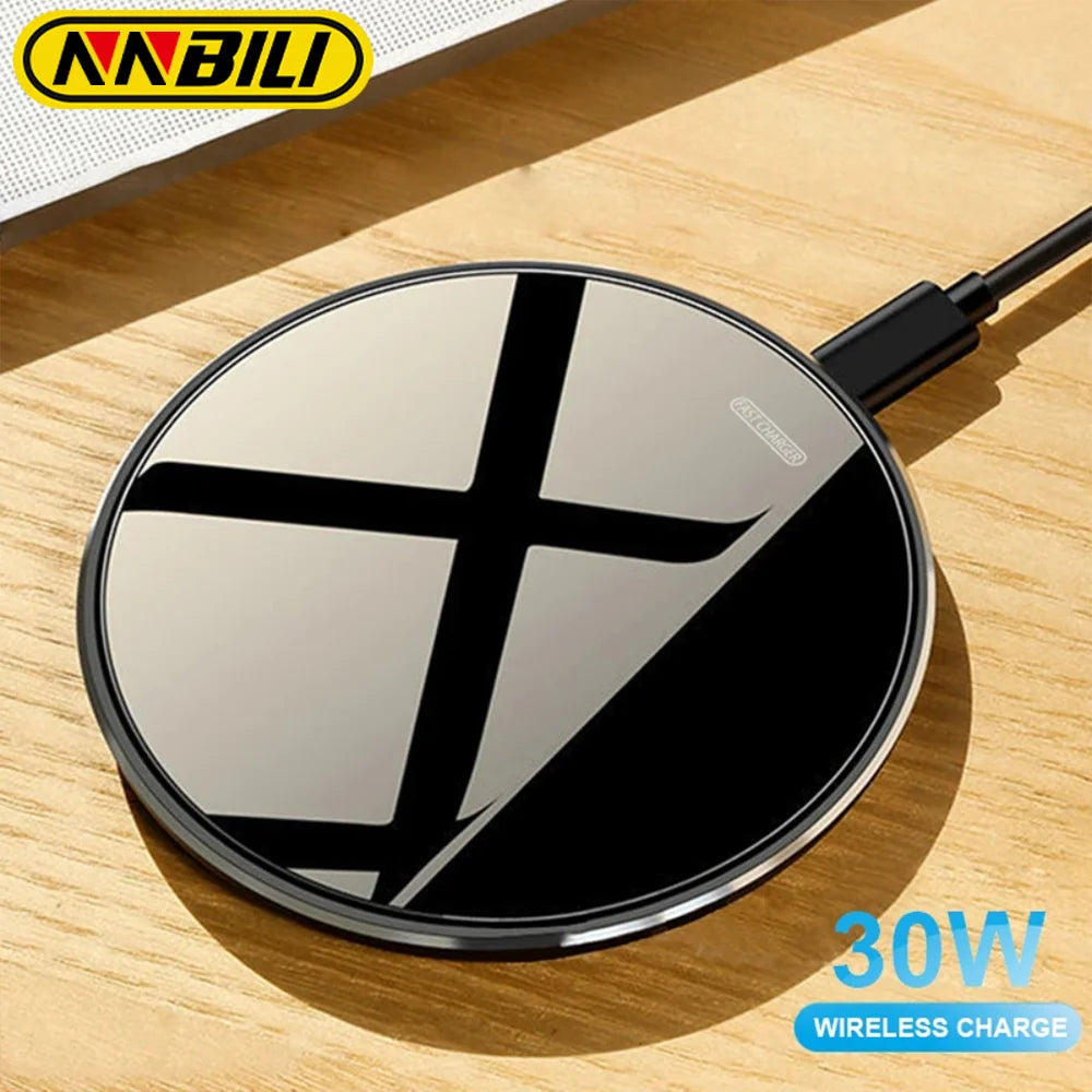 NNBILI Wireless Charger 30W Fast Charging for Samsung S24 S23 S22 S21 S20 iPhone 15 14 13 12 11 XR XS 8 Airpods Pro Quick Charge