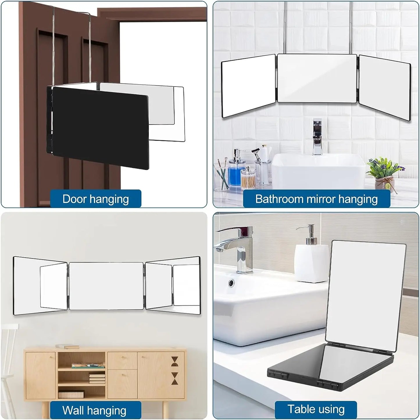 Black Portable 360 Trifold Mirror with Height Adjustable