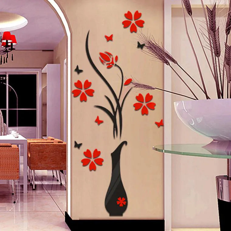 3D Wall Stickers, DIY Vase Flower Tree Crystal Arcylic 3D