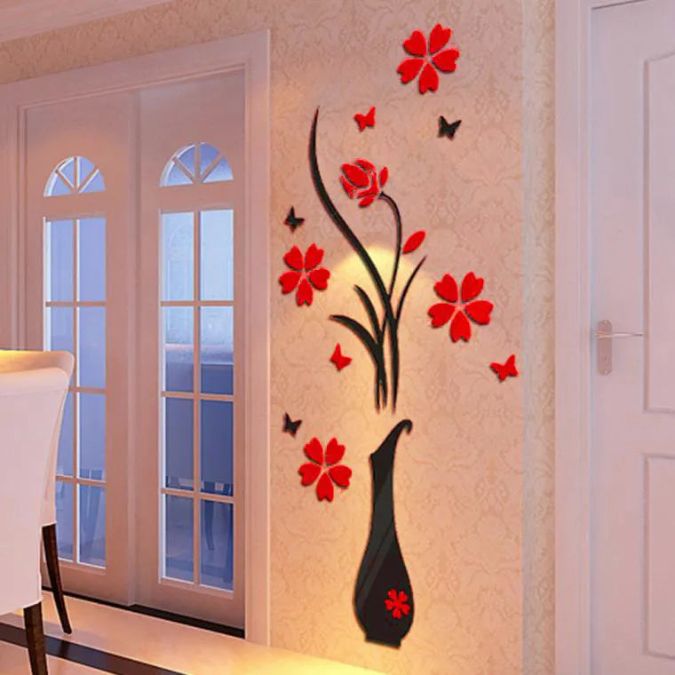 3D Wall Stickers, DIY Vase Flower Tree Crystal Arcylic 3D