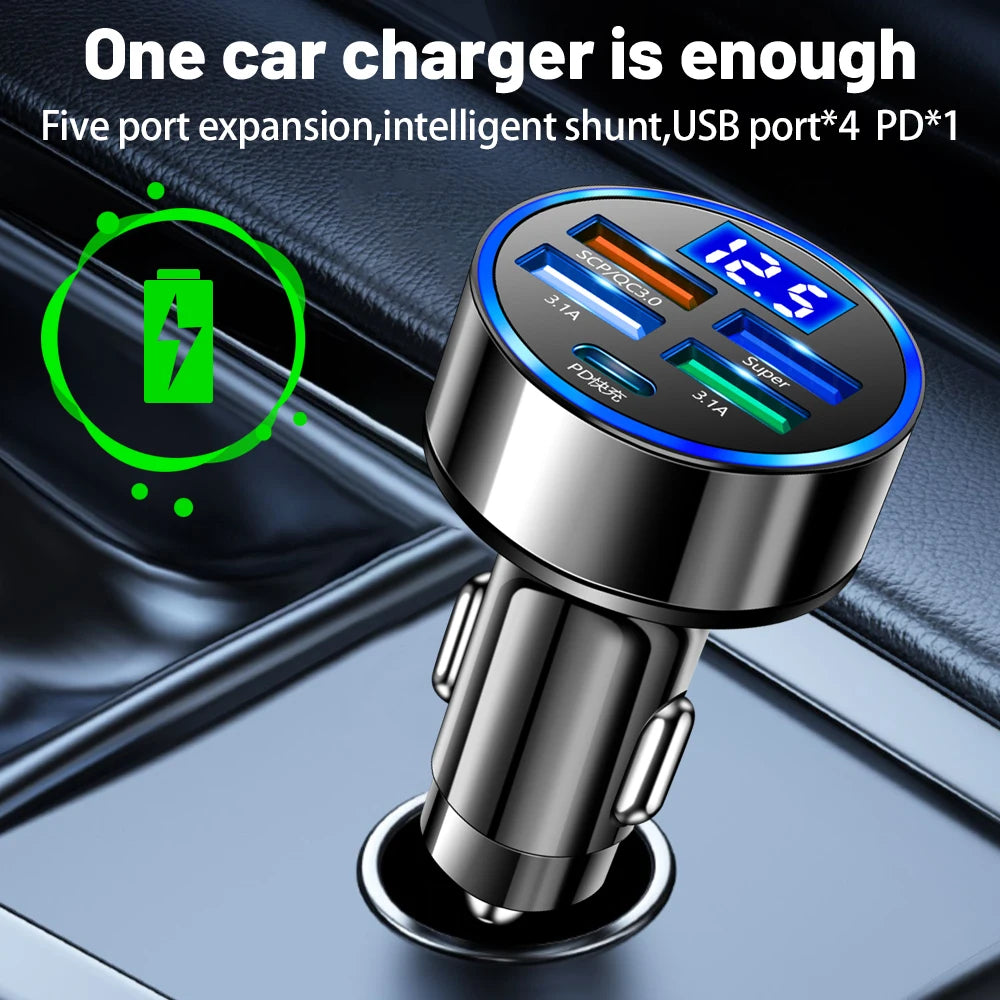 5 Ports USB Car Charge 250W Quick 7A Mini Fast Charging For iPhone 11 Xiaomi Huawei Mobile Phone Charger Adapter in Car