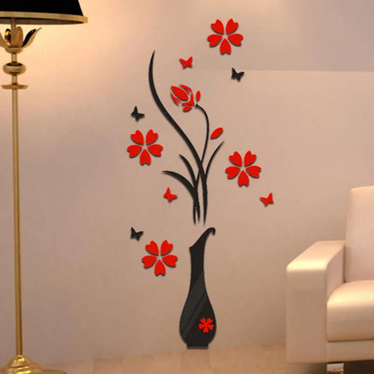 3D Wall Stickers, DIY Vase Flower Tree Crystal Arcylic 3D