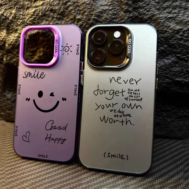 Smiling Face Electroplate Silver IMD Case For iPhone 16 15 14 13 Pro Max Shockproof Back Cover