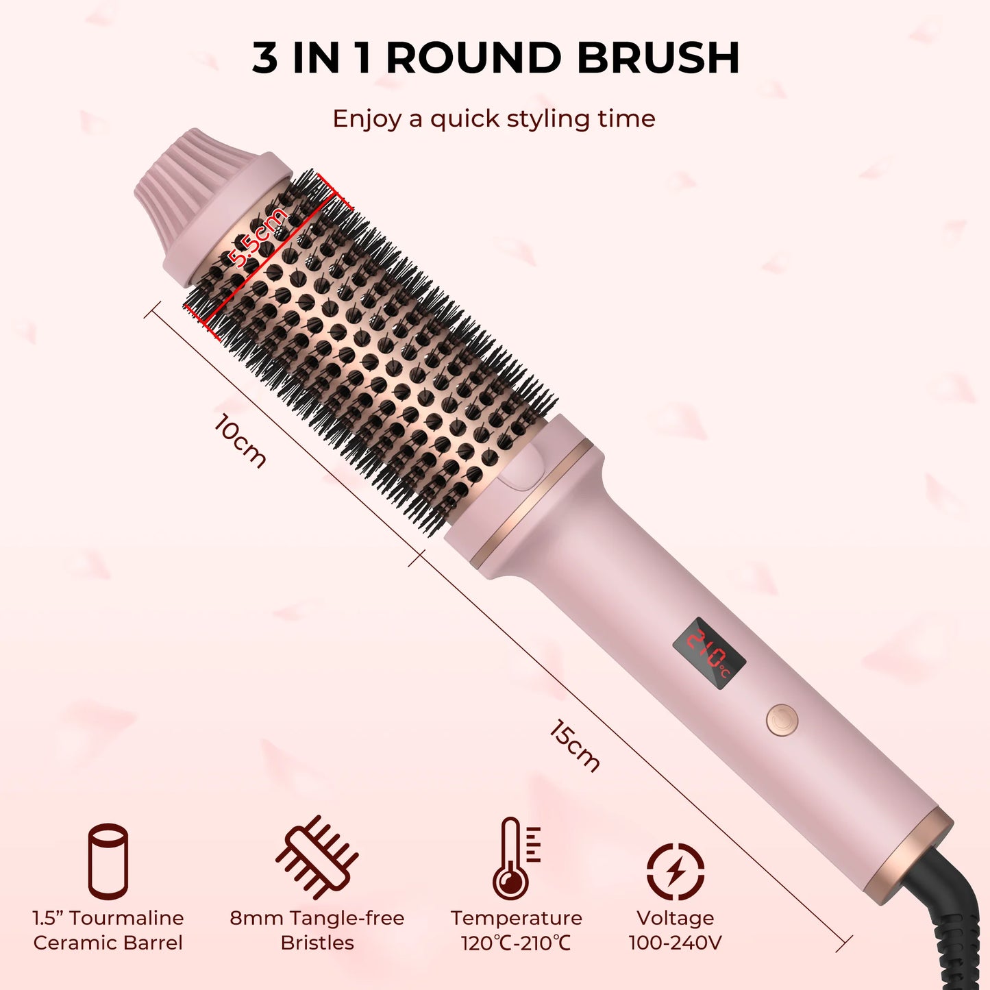 Hair Curling Iron Brush Ceramic Thermal Brush Heated Round Brush