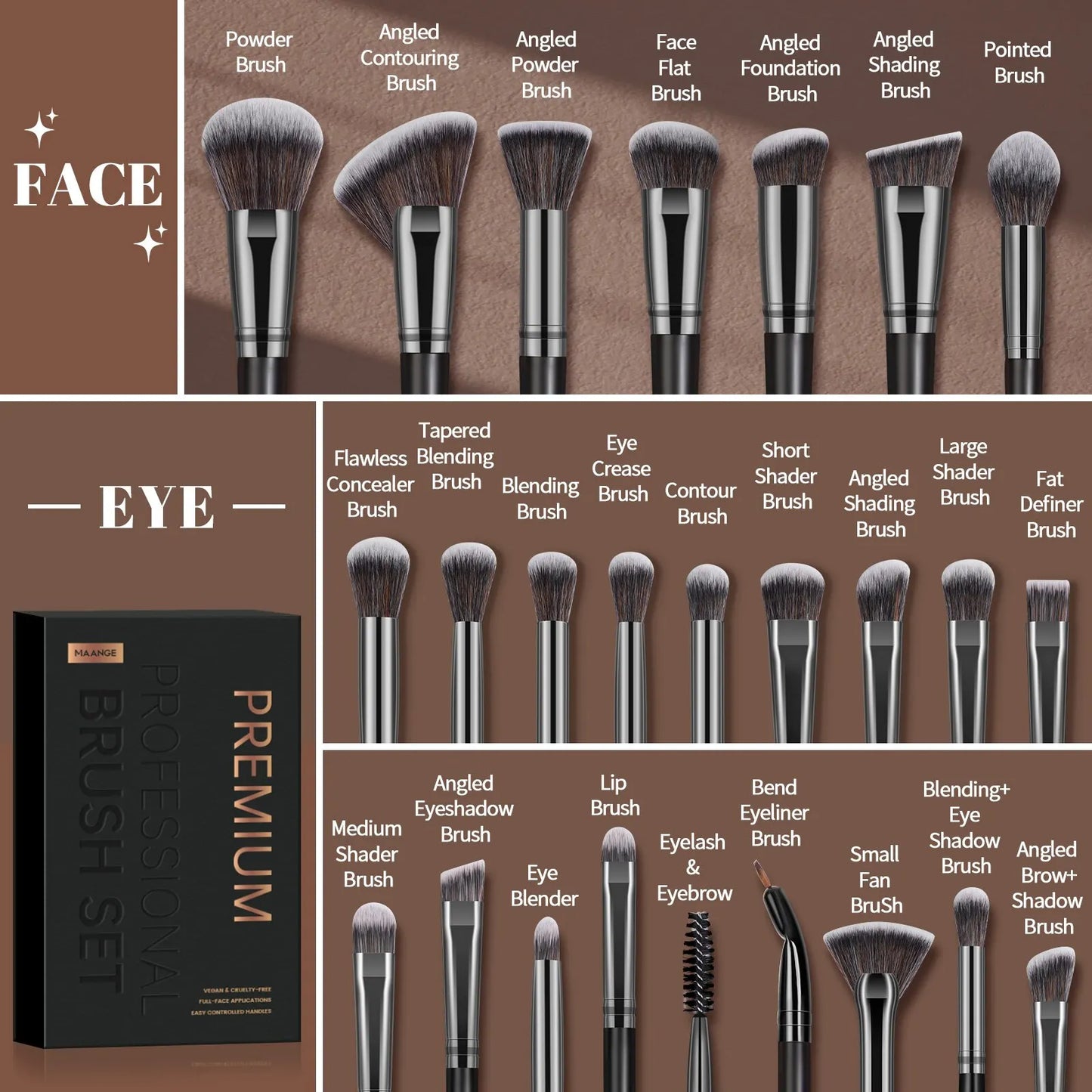 MAANGE Professional Gift Box 25 Pieces Makeup Brushes Kit