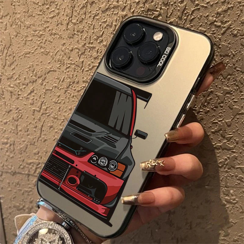 JDM Sports Cars Male Men Electroplate Silver IMD Case For iPhone 15 14 16 13 Pro Max  Shockproof Hard Cover