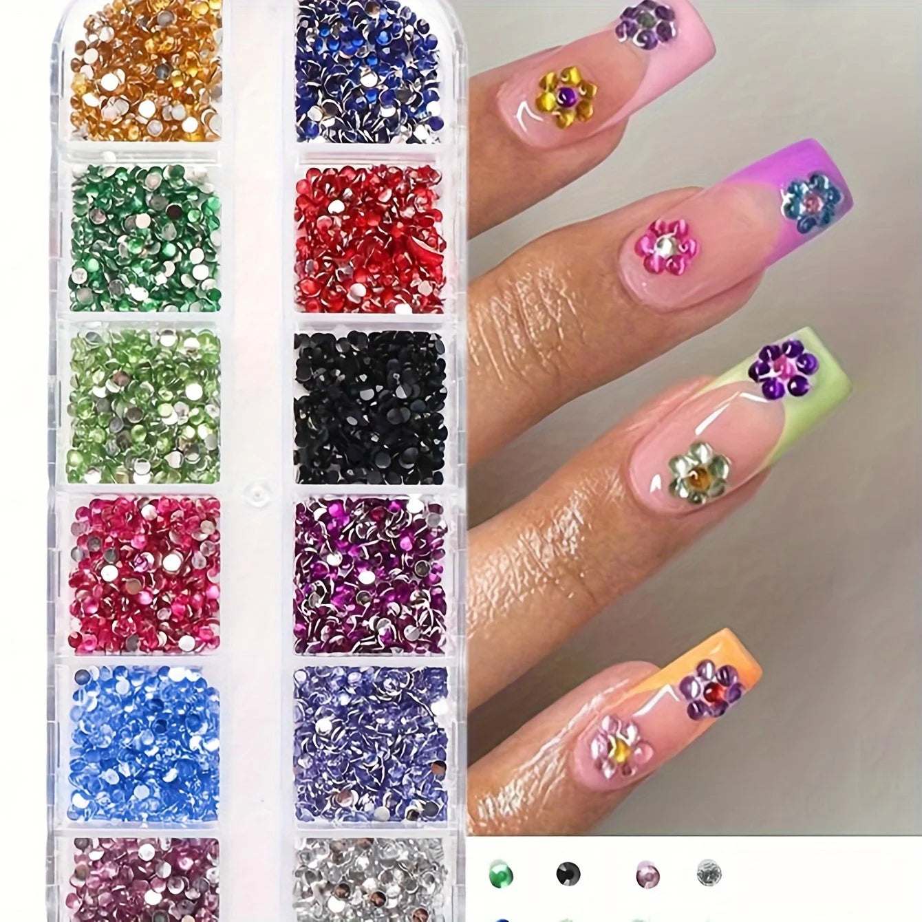 12 Grid Shimmering Crystal Nail Art Rhinestones