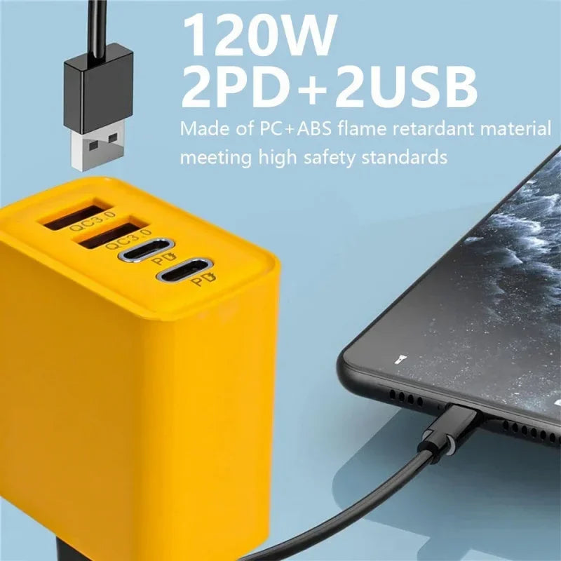 Fast Charger 120W Type-C Quick Charge 3.0 USB Charger Adapter For Samsung iPhone Xiaomi