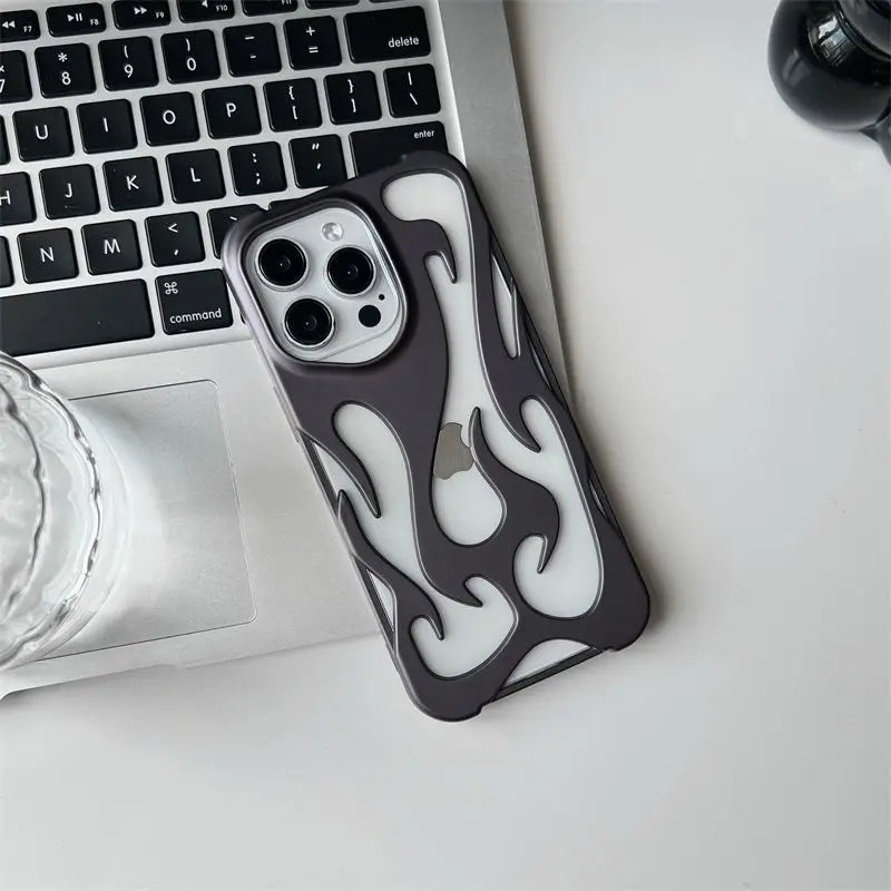 3D Flame pattern Hollow Slim Phone Case for iPhone 16 15 14 13 Pro Max