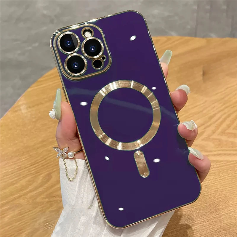 Magsafe Magnetic Plating Frame Phone Case For iPhone 13 14 15 16 Plus Lens Protective Cover